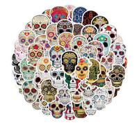 JUGUTA 120 Pcs Halloween Sugar Skull Stickers, Dia De Los Muertos Mexican Day Of Dead Stickers Decalcomans Laptop Sugar Skull Impermeable Calcomanías Para Botellas De Agua Equipaje Computer Skateboard