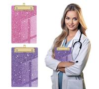 JUGUTA 2 Piezas Pizarra De Clip Con Purpurina, Tamaño A4, Ultraligera, Diseño De Alto Perfil, Elegante Clip De Metal Dorado Con Escritura Suave, Herramienta De Organización De Moda Para Estudia