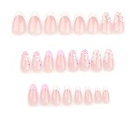 JUGUTA 24 Pieces Nails with Half Length Handles, Floral Design Adhesive Nails, Shiny French Style, Easy to Apply Nails