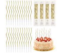 JUGUTA 24 Velas De Cumpleaños Retorcidas, Velas De Cumpleaños En Espiral En Soportes, Velas Metálicas Largas Y Delgadas Para Cupcakes Para Cumpleaños, Bodas, Decoración De Fiestas