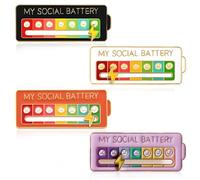 Juguta 4 PCS Social Battery Pin, Mi Pin De Batería Social Para El Estado De Ánimo, Broches De Esmalte Interactivos, Pins De Humor Creativos Y Divertidos, Accesorios Para Expresar Emociones