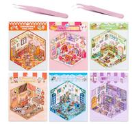 JUGUTA 6 Juegos De Pegatinas 3D Para Casa, Reutilizables Pegatinas Para Casa En Miniatura, 3D Cartoon Sticker Scene, Divertidas Stickers De Bricolaje Para Escena, Para Adultos Y Niños