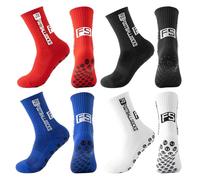 JUGUTA Calcetines Antideslizantes Fútbol 4 Pares, Colores Blanco Negro Azul Real Rojo, Talla 33-39 Niños, Deportivos
