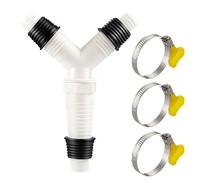 JUGUTA Doble Conexión Para Empalme Desague Lavadora Y Lavavajillas Con Entrada 20-32 Mm Y Salida 36 Mm Con Juego 3 Pcs De Abrazaderas Conector Doble En Y Para Manguera Desague Fregadero