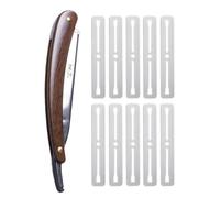 JUGUTA Navaja Afeitar, 1 Máquina De Afeitar + 10 Cuchillas, Madera Sólida Color Marrón Y Acero Inoxidable, Calidad Profesional De Barbero, Incluye Estuche, Longitud 13Cm