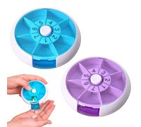 JUGUTA Pastillero Semanal 3 Tomas, 1 Pieza, Organizador Giratorio 7 Días Con 7 Compartimentos, Portátil Para Medicamentos, Color Azul Y Púrpura, Dimensiones: 9Cm Largo X 9Cm Ancho X 2.2Cm Alto