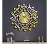 JUGV 24.0 Inch Gold Large Wall Clocks for Living Room Decor,Elegant 3D Modern Wall Clock with Dial Arabic Numberals Non-Ticking Silent Big Wall Clocks,Diamond Round Home Decoration Kitchen Clocks