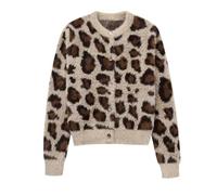 JuHongLeMin Chaqueta tipo cárdigan con estampado de leopardo para mujer, de manga larga, cálida, con patrón animal, jacquard, de piel artificial, acogedora, para invierno, caqui, L