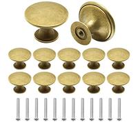 Juibao Pomo negro para puerta de armario, pomo de cajón con forma de seta, tirador redondo de un solo agujero con tornillos a juego, paquete de 12 (bronce dorado vintage)