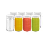 Juice Shot Bottles Set - Wide Mouth for Juicing Beverage Storage Liquids 2 oz Clear Glass with White Caps Reusable Leak Proof Jars (8 pack)