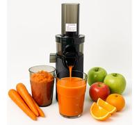 JuiceInstant - Extractor de zumos compacto para frutas y verduras, prensado en frío, exprimidor eléctrico sin BPA, 130W, con tamiz, antigoteo, licuadora lenta que conserva vitaminas (Negro)
