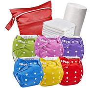Juicy Bumbles:Juego de 6 pañales reutilizables - Pañales de tela que se pueden lavar + 6 rellenos de bambú lavables + 1 rollo de 100 forros de bambú desechables + bolsa seca GRATIS - Pañales reutilizables 100% respetuosos con el medio ambiente y lavables. Plain Colours