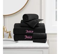 Juicy Couture Alyssa - Lujoso Juego de 6 Toallas de baño, (2) Toallas de baño, (2) Toallas de Mano y (2) Toallas faciales, Juego de Toallas de baño Negras