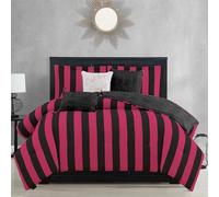 Juicy Couture Juego de Ropa de Cama Reversible Cabana Stripe, tamaño Twin/Twin XL, Estampado de Rayas Negras y Rosas, 5 Piezas, 1 edredón de 167 x 229 cm, 3 Almohadas Decorativas, 1 Funda Decorativa