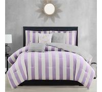Juicy Couture Cabana - Juego de Ropa de Cama Reversible a Rayas, tamaño Queen/matrimonial, Estampado de Rayas Lavanda/Blanco, Juego de 6 Piezas, Incluye 1 edredón de 90 x 90 Pulgadas, 3 Almohadas
