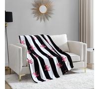 Juicy Couture Cabana - Manta Afelpada de Felpa Negra a Rayas de 50 x 70 Pulgadas, Lujosa Manta de Felpa de Microfibra para máxima Comodidad y Calidez acogedora