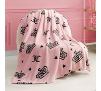 Juicy Couture Elegante Manta de Felpa Crown Diamond 127 x 177 cm, Rosa - Mantas Decorativas para sofás, Cuadros para sillas y Camas