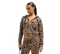 Juicy Couture Hibisc Madison Hoodie Kapuzensweatjacke, Sweatjacke mit Kapuze und Reißverschluss aus Velour in Verschiedenen Farben Sudadera con Capucha, Botanical Brown AOP, S para Mujer