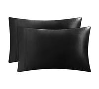 Juicy Couture Juego de 2 Fundas de Almohada de satén para Cabello y Piel, Color Negro, tamaño Queen, Fundas de Almohada refrescantes de satén Sedoso con Cierre de sobre