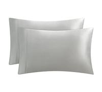 Juicy Couture Juego de 2 Fundas de Almohada de satén para Cabello y Piel, tamaño Queen, Color Gris, Fundas de Almohada refrescantes de satén Sedoso con Cierre de sobre
