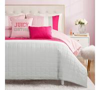 Juicy Couture Juego de edredón de 5 Piezas con Bloques de Color, tamaño King, diseño de Rayas, Color Rosa, Blanco y Gris