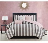 Juicy Couture Juego de edredón, diseño de Rayas, Ropa de Cama tamaño Individual, Juego de 5 Piezas Que Incluye 1 edredón, 1 Funda de Almohada y 3 Almohadas Decorativas, 100% Microfibra de poliéster