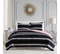 Juicy Couture - Juego de edredón y Funda de Almohada tamaño King, Juego de Ropa de Cama tamaño King de 3 Piezas de Pelo sintético a Rayas degradadas, edredón de 259 x 228,6 cm y 2 Fundas de 50,8 x