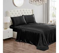 Juicy Couture Juego de sábanas de satén de 4 Piezas, King, Color Negro