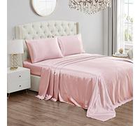 Juicy Couture Juego de sábanas de satén de seda tamaño individual, juego de sábanas de satén sedoso con bolsillo profundo con 1 sábana bajera, 1 sábana encimera y 1 funda de almohada, resistente a las