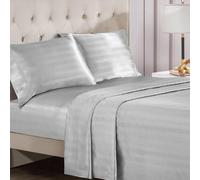 Juicy Couture Juego de sábanas de satén Sedoso de Damasco, Ropa de Cama Gris de Lujo, sábanas de satén Suave a Rayas, tamaño matrimonial