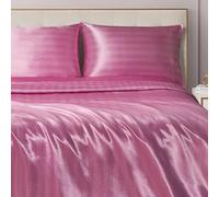 Juicy Couture Juego de sábanas de satén Sedoso de Damasco, Ropa de Cama Rosa de Lujo, sábanas a Rayas Lisas, tamaño Queen