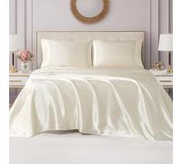 Juicy Couture Twin Size Satin Bed Sheet Set, Deep Pocket Silky Twin Sheet Set with 1 Fitted Sheet, 1 Flat Sheet and 1 Pillow Case, Wrinkle Resistant and Anti Pilling Bed Sheets - Ivory