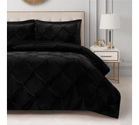 Juicy Couture Kiss - Juego de edredón Plisado de microvisón de Felpa Color Negro, tamaño King, Acogedor Conjunto de Ropa de Cama de 3 Piezas