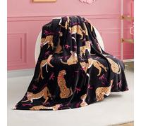 Juicy Couture Manta de Felpa de Guepardo en Lazos de 127 cm x 178 cm, Color Negro - Mantas Decorativas para sofás, Fundas para sillas y Camas