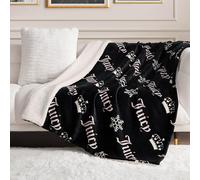 Juicy Couture Manta Sherpa Reversible de Felpa 50 x 60 Pulgadas, Diagonal Negra