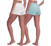 Juicy Couture Pantalones cortos de dormir de terciopelo para mujer, paquete de 2, Piedra crema/Aqua, Large