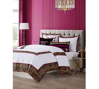 Juicy Couture Regent Leopard Juego de Ropa de Cama con Estampado de Leopardo y Rosa Intenso, tamaño King, algodón Blanco, edredón de 274 x 234 cm y 2 Fundas de Almohada con Volante de 51 x 66 + 6 cm