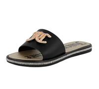 Juicy Couture - Sandalias planas para mujer, con purpurina y puntera abierta, calzado casual de verano, Negro dorado - yaresi, 36 EU