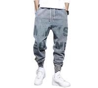 Juig Pantalones Cargo de Hip Hop, Vaqueros para Hombre, Casuales, Harun elásticos, para Correr, Ropa para Hombres, Gray, M