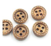 JUJING 50pcs Mini 1cm Mezcla Color Madera Coser Botón Scrapbook Redondo Café Punteado Cuatro Agujeros 10mm