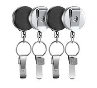 JUJNE Soporte extensible de 4 piezas para lápices y bolígrafos, color plateado y negro, cuerda universal para guardar bolígrafos, extensible con clip para cinturón.