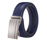 JUJNTNT Cinturón de cuero para hombre, cinturón de vestir con hebilla automática, cinturón deslizante a rayas cepilladas para hombre, ajustable, color negro (125 cm/azul)