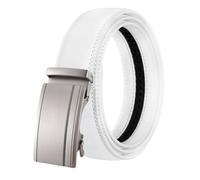 JUJNTNT Cinturón de cuero para hombre con hebilla de trinquete, cinturón de vestir con hebilla automática, cinturón deslizante a rayas cepilladas para hombre, ajustable, color negro (115 cm/blanco).