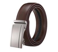 JUJNTNT Cinturón de cuero para hombre con hebilla de trinquete, hebilla automática, cinturón deslizante a rayas cepilladas para hombre, ajustable, color negro (110 cm/marrón).
