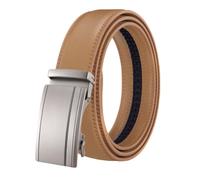 JUJNTNT Cinturón de cuero para hombre con hebilla de trinquete, hebilla automática, cinturón deslizante a rayas cepilladas para hombre, ajustable, color negro (110 cm/caqui).
