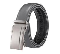 JUJNTNT Cinturón de cuero para hombre con hebilla de trinquete, hebilla automática, cinturón deslizante a rayas cepilladas para hombre, ajustable, color negro (125 cm/gris).