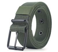 JUJNTNT Cinturón de lona perforada con hebilla de aguja para hombre, versátil para vaqueros, entrenamiento militar (120 cm/verde militar)