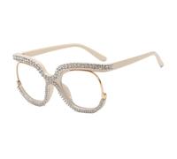 JUJNTNT Gafas de sol con cristales de imitación para mujer, montura grande, cristales de imitación, UV400 (beige)