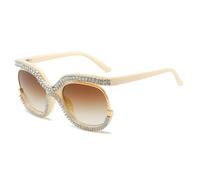 JUJNTNT Gafas de sol con cristales de imitación para mujer, montura grande, protección UV400 (C4 beige-marrón)