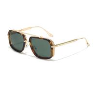 JUJNTNT Gafas de sol cuadradas clásicas de metal estilo steampunk para mujer y hombre (leopardo G15 verde)